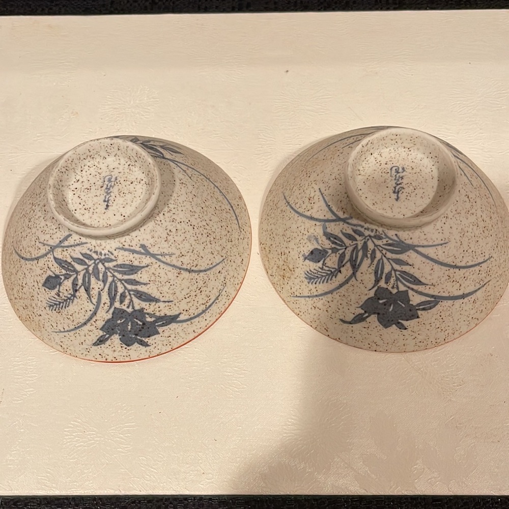 Two Mid Century Ceramic, Footed, Signed Japanese Rice Bowls